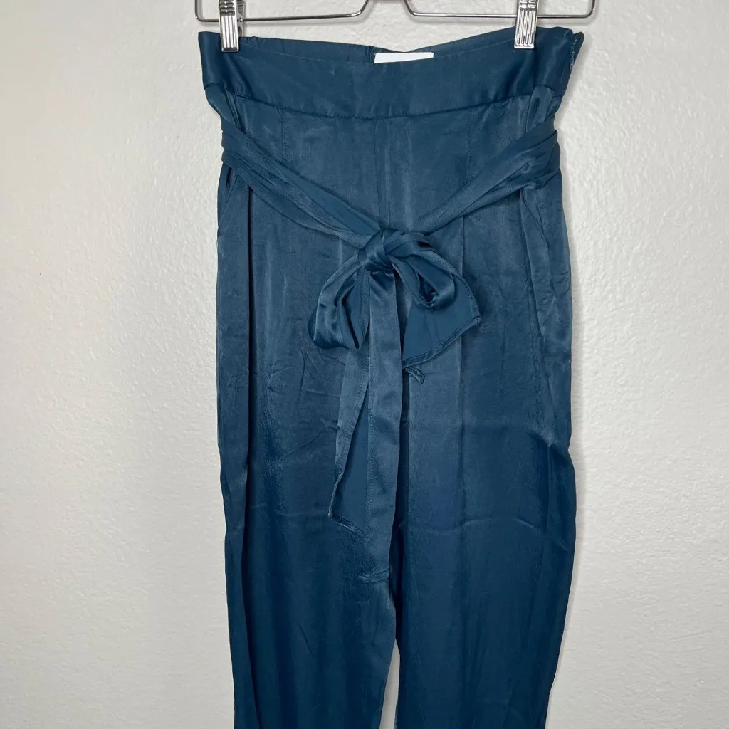 Anthropologie Ettiwa Womens High-Waisted Blue Satin Belted Pants Size 4 - Image 6