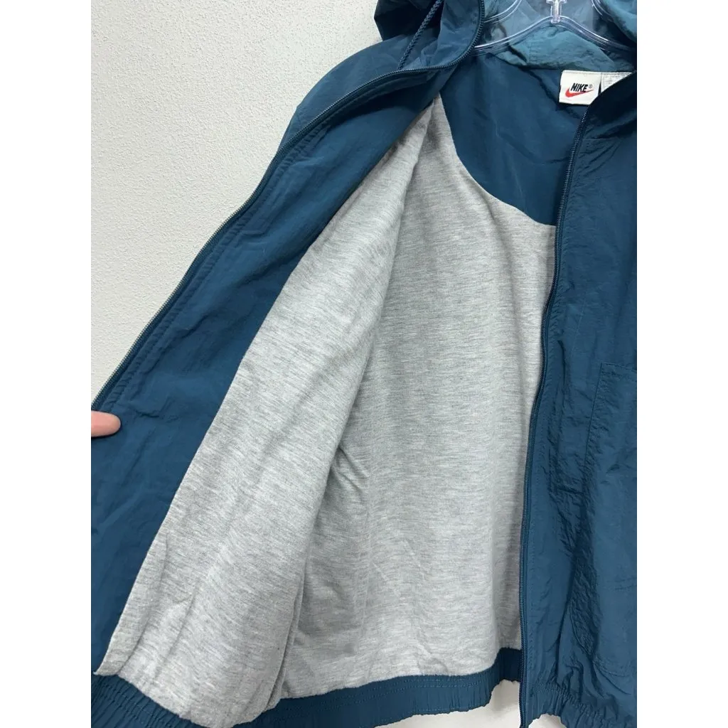 Vintage 90s Nike Jacket Women Medium 10-12 Teal Blue Track Windbreaker Boxy Coat - Image 7