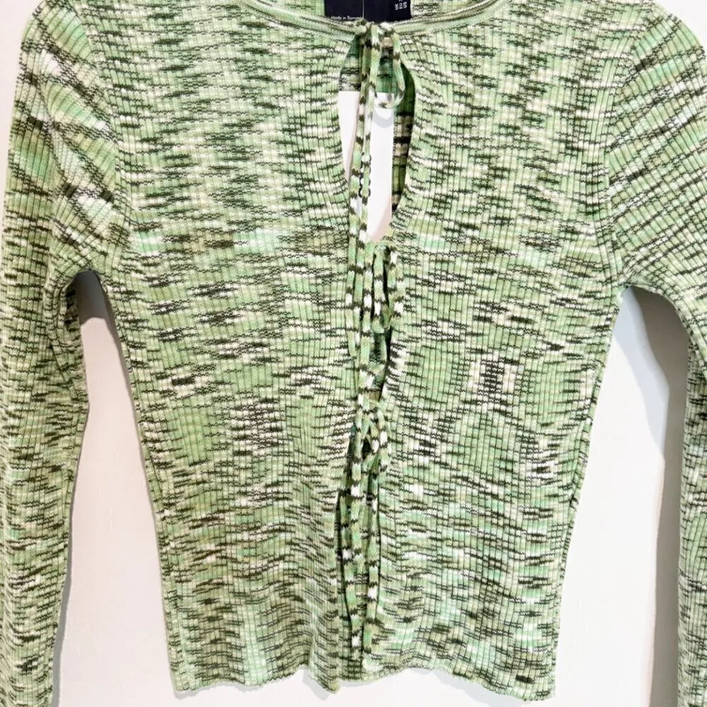 NWT ASOS Cutout Tie Front Knit‎ Cardigan Top 90s Alternative Grunge Green Size 2 - Image 2