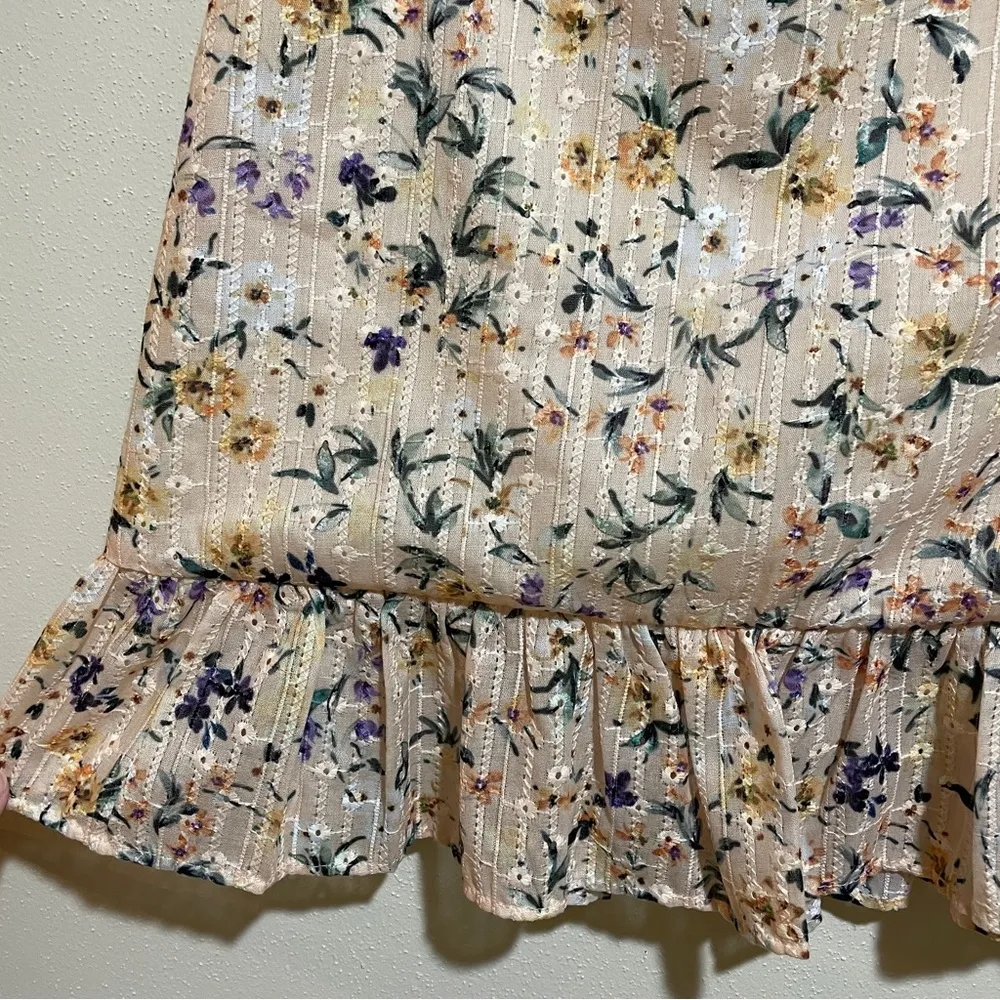 Lovers and Friends Ruffle Eyelet Floral Belted Mini Skirt Peach Pink Size Large - Image 11