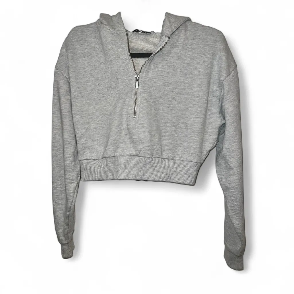 WeWoreWhat Heather Gray Fleece Half Zip Cropped Hoodie Size Small EUC - Image 7