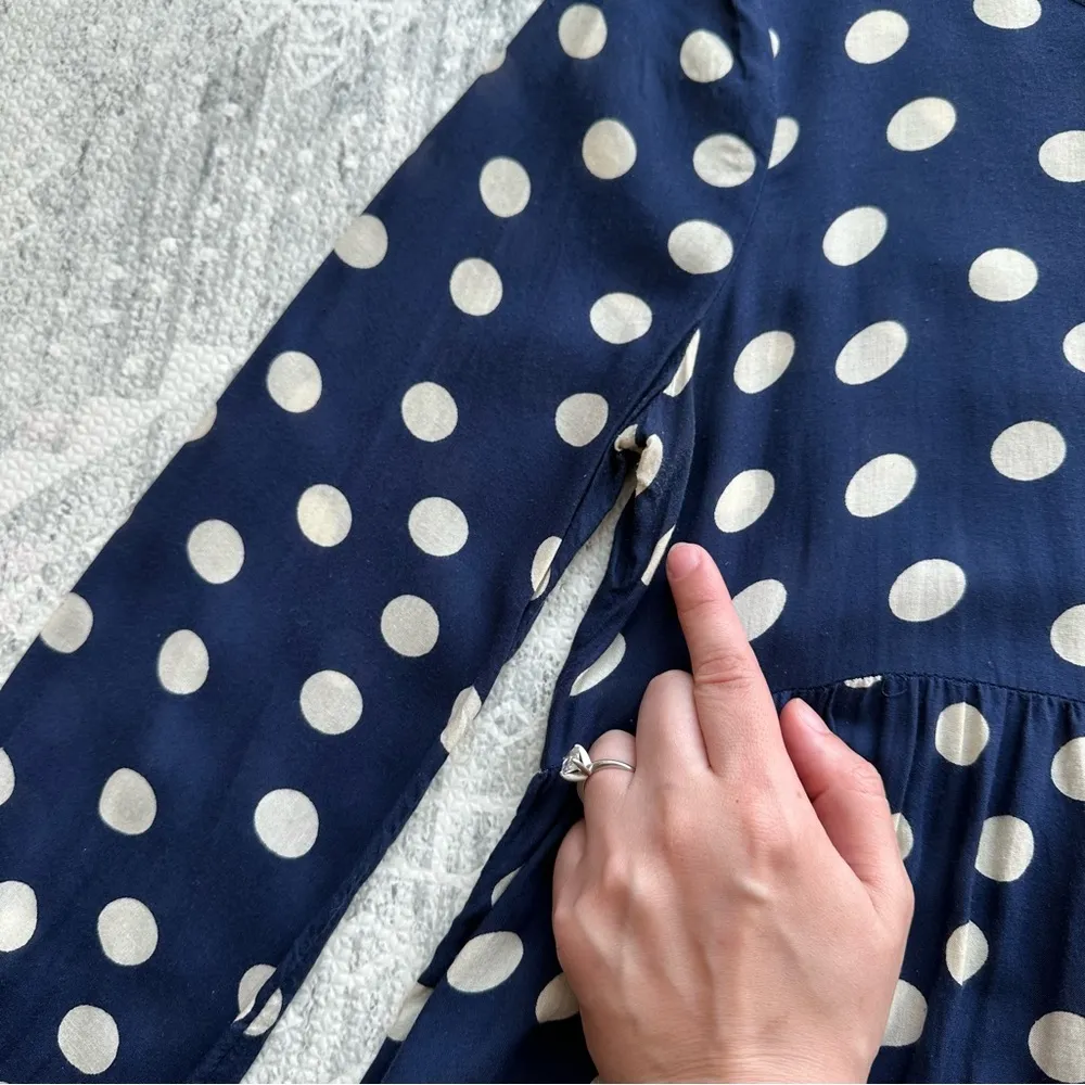 Roxy Sun Empire Navy Classic Polka Dot Babydoll Mini Dress Size S Balloon Sleeve - Image 4