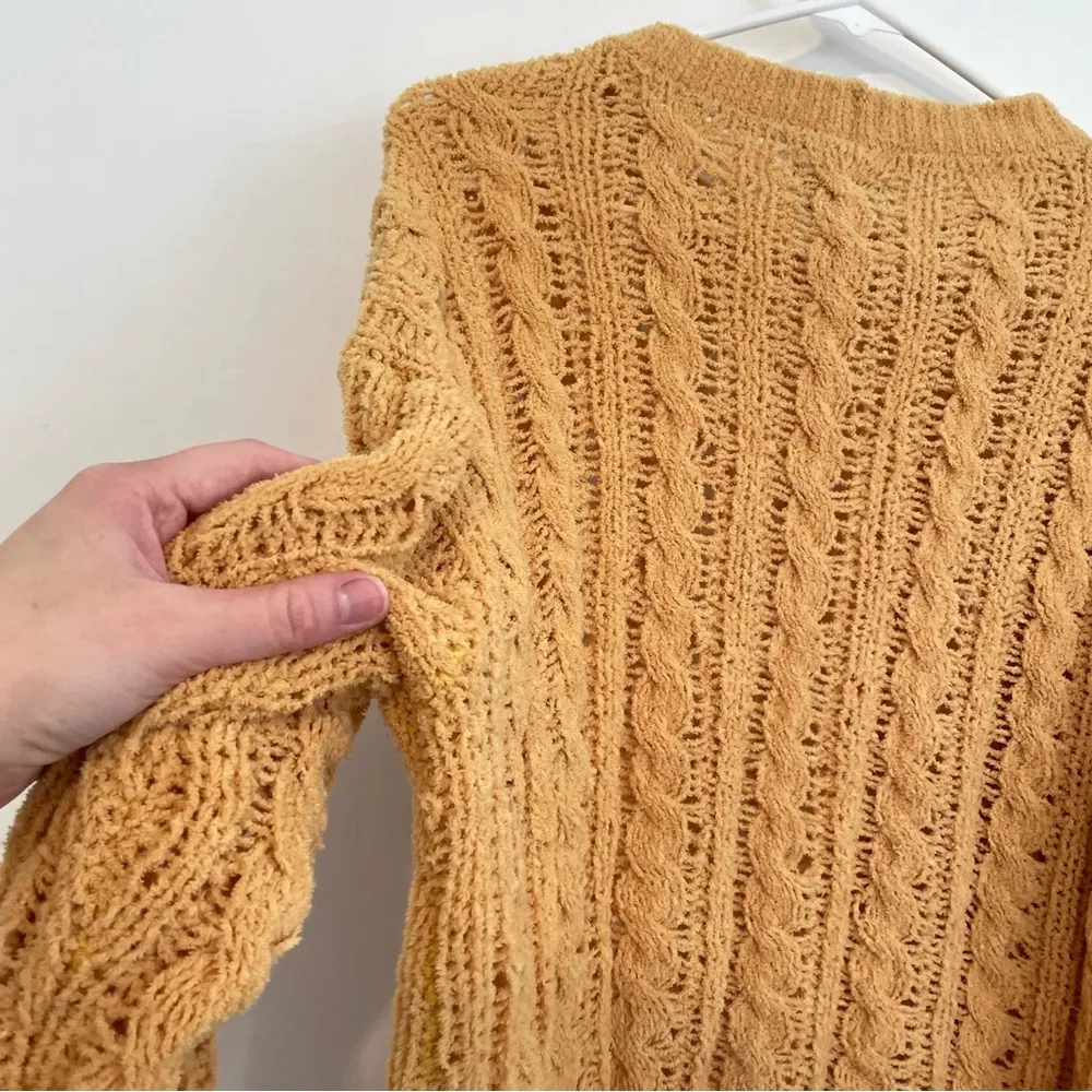 AMERICAN EAGLE Impossibly Soft Cable Knit Chenille Sweater Solid Mustard Yellow - Image 14