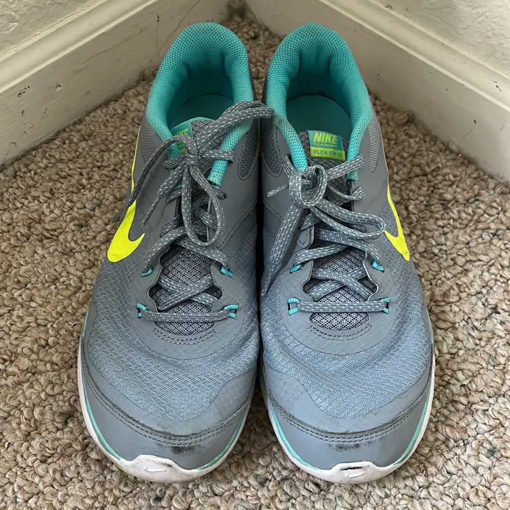 NIKE Flex Trainer 5 Dover Grey/Volt/Lght Aw/TI TNT Training Shoes Size 11 - Image 3