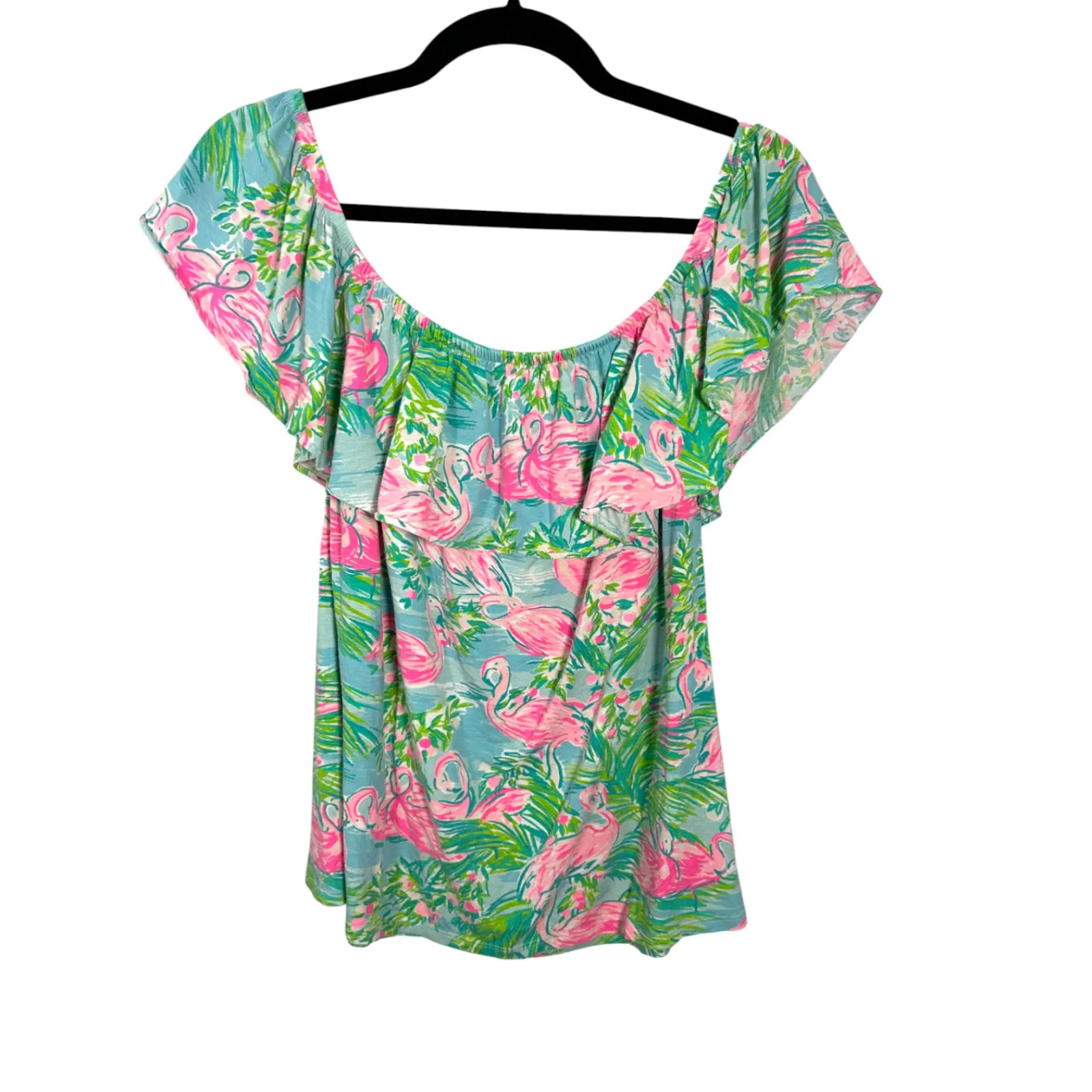 Lilly Pulitzer La Fortuna Off Shoulder Urchin Pink Lil Juicy Fruit Blouse Large - Image 3