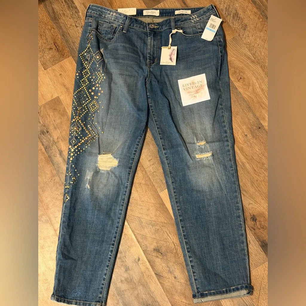 Jessica Simpson Mika Best Friend High rise Skinny Distressed Embellished Size 31 - Image 3