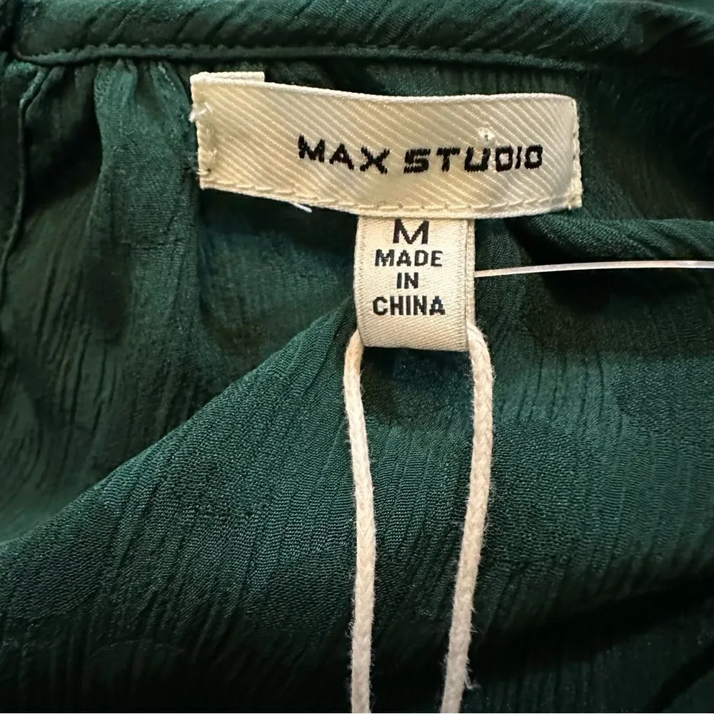 Max Studio Women's Jacquard Shine Dot Ruched Sleeves Blouse NWT Size M - Image 11