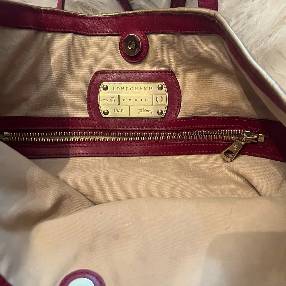 LONGCHAMP LM Cuir Large Tote Bag Leather Handbag Purse Logo Red - Image 3