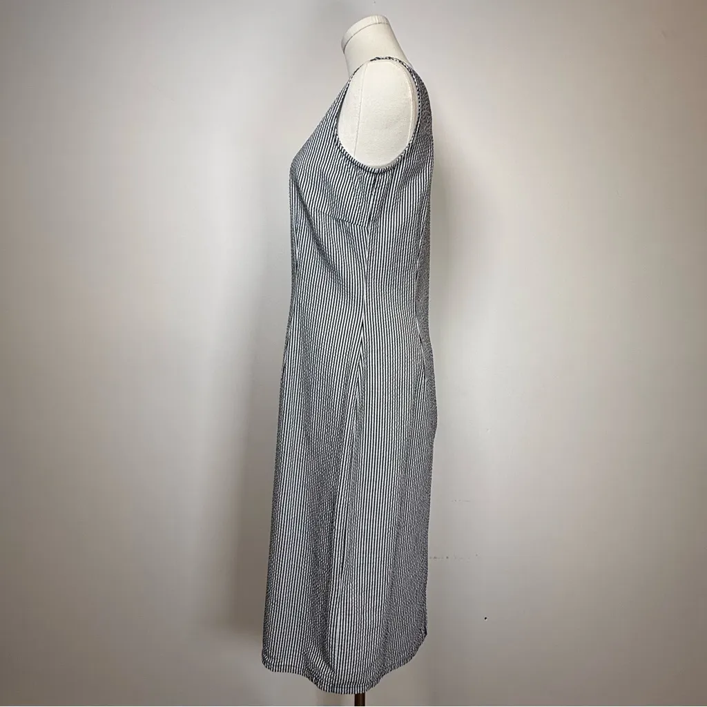 Eddie Bauer Navy And White Stripe 100% Cotton Seersucker Dress Women’s Size 6 - Image 3
