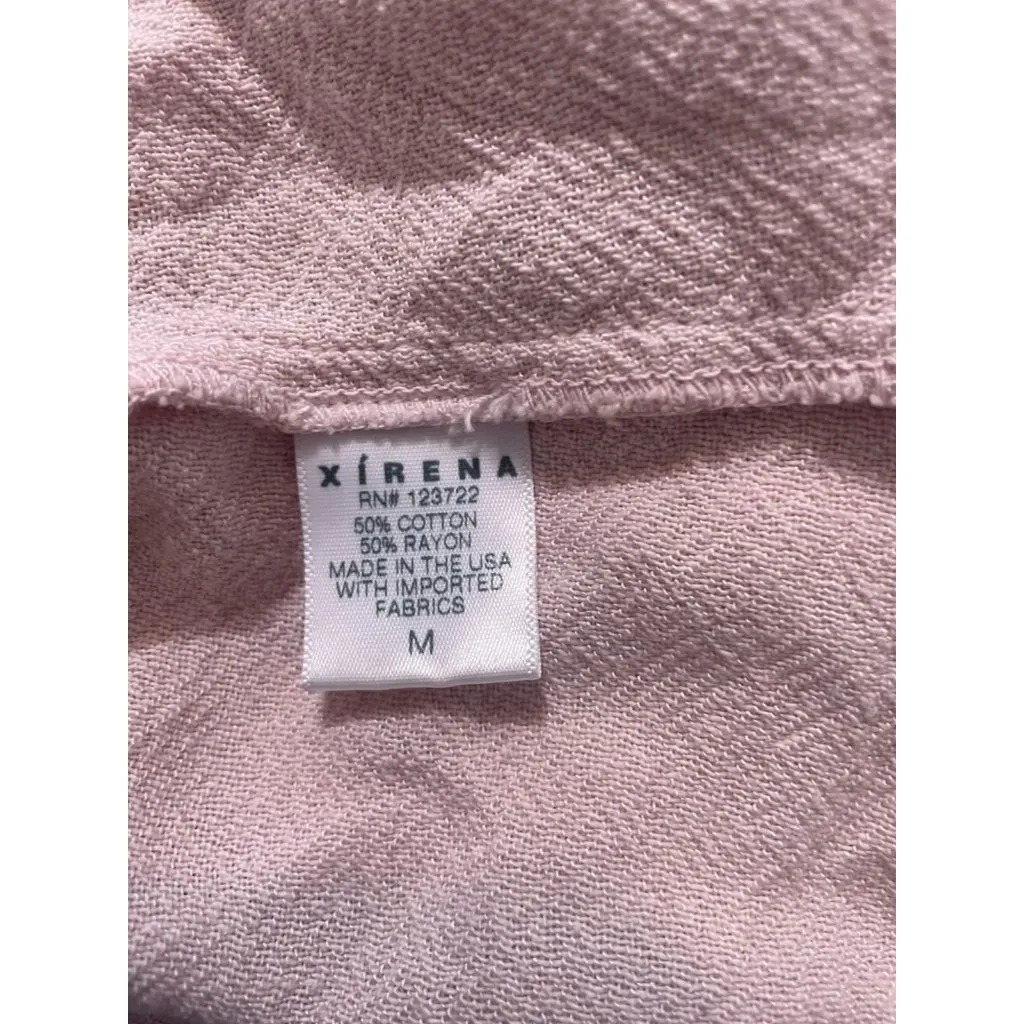 XIRENA Size Medium Top Blouse Light Pink Long Sleeve Ruffle Collar - Image 8