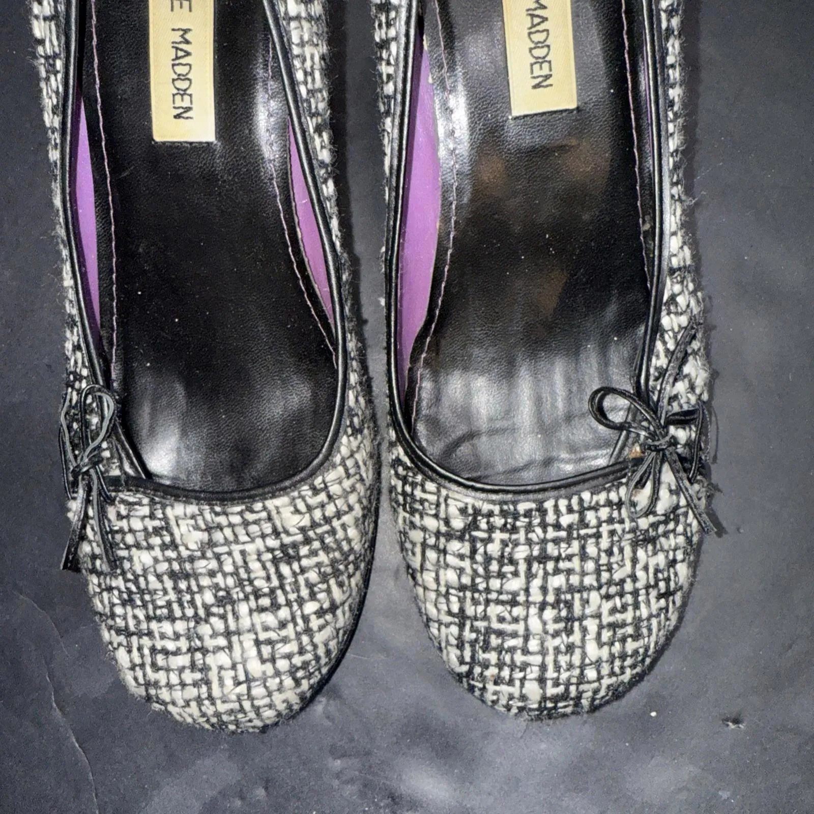Steve Madden Violet Style Black Y2K Vintage Boucle Bow Cap Toe Kitten Heels 8B - Image 12