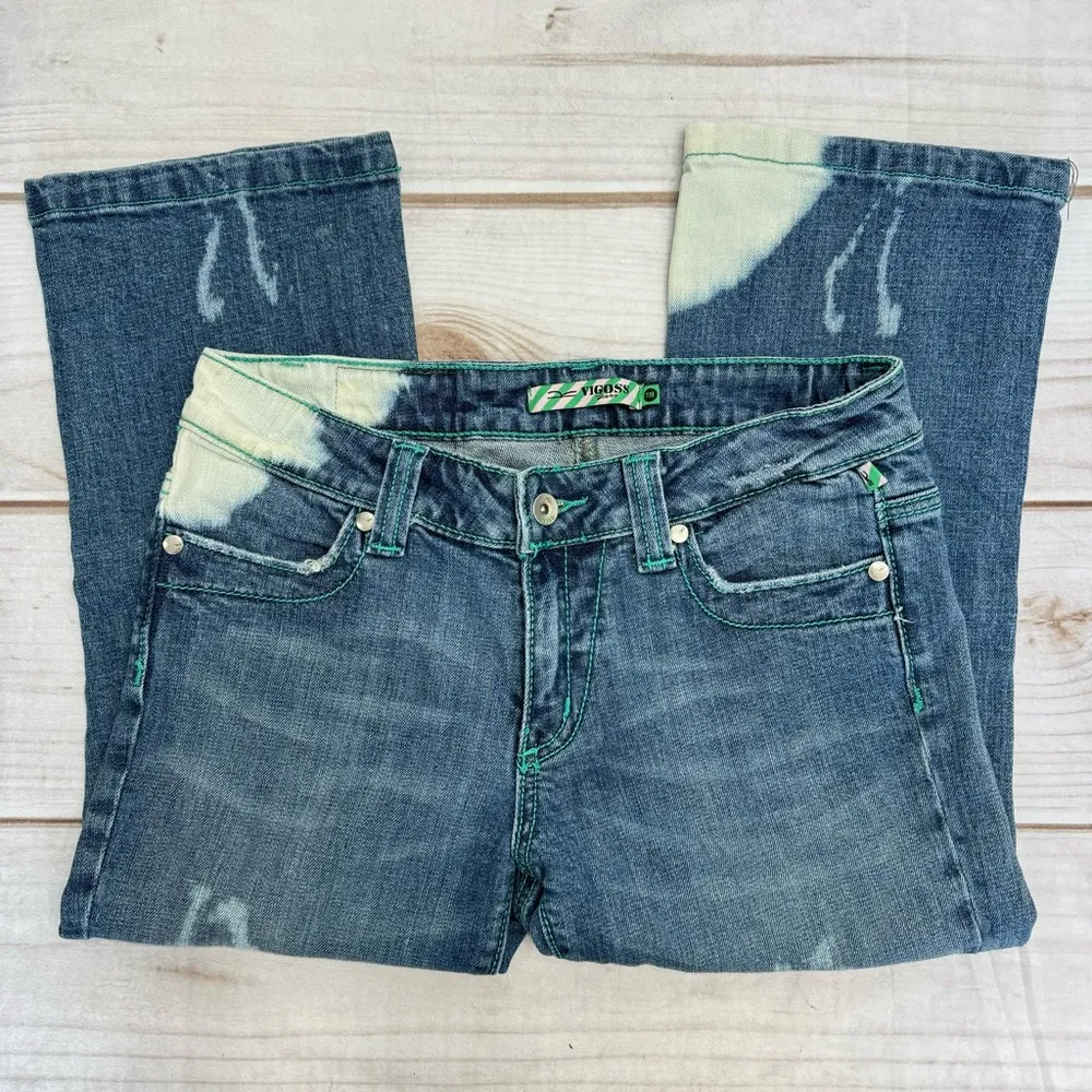 Vigoss Bleached Distressed 5 Pocket Medium Wash Denim Capri Jeans Size 7/8 - Image 3
