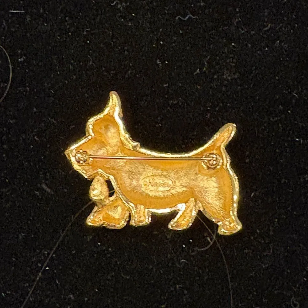 VTG Napier Gold Tone Scottish Terrier Dog Brooch with Red Crystals on Collar Gold - Image 2
