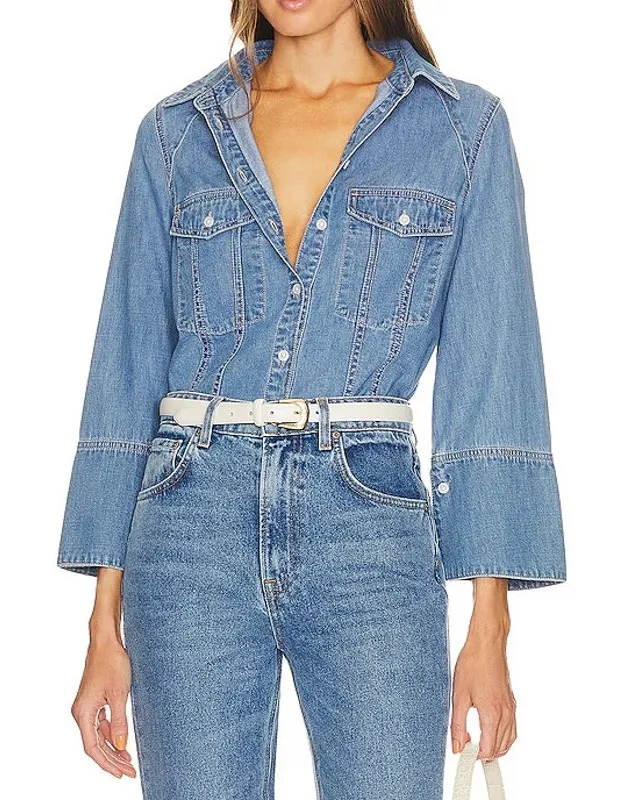 Veronica Beard Tivi Long Sleeve Chambray Denim Button-Down Shirt Iceberg Small - Image 1