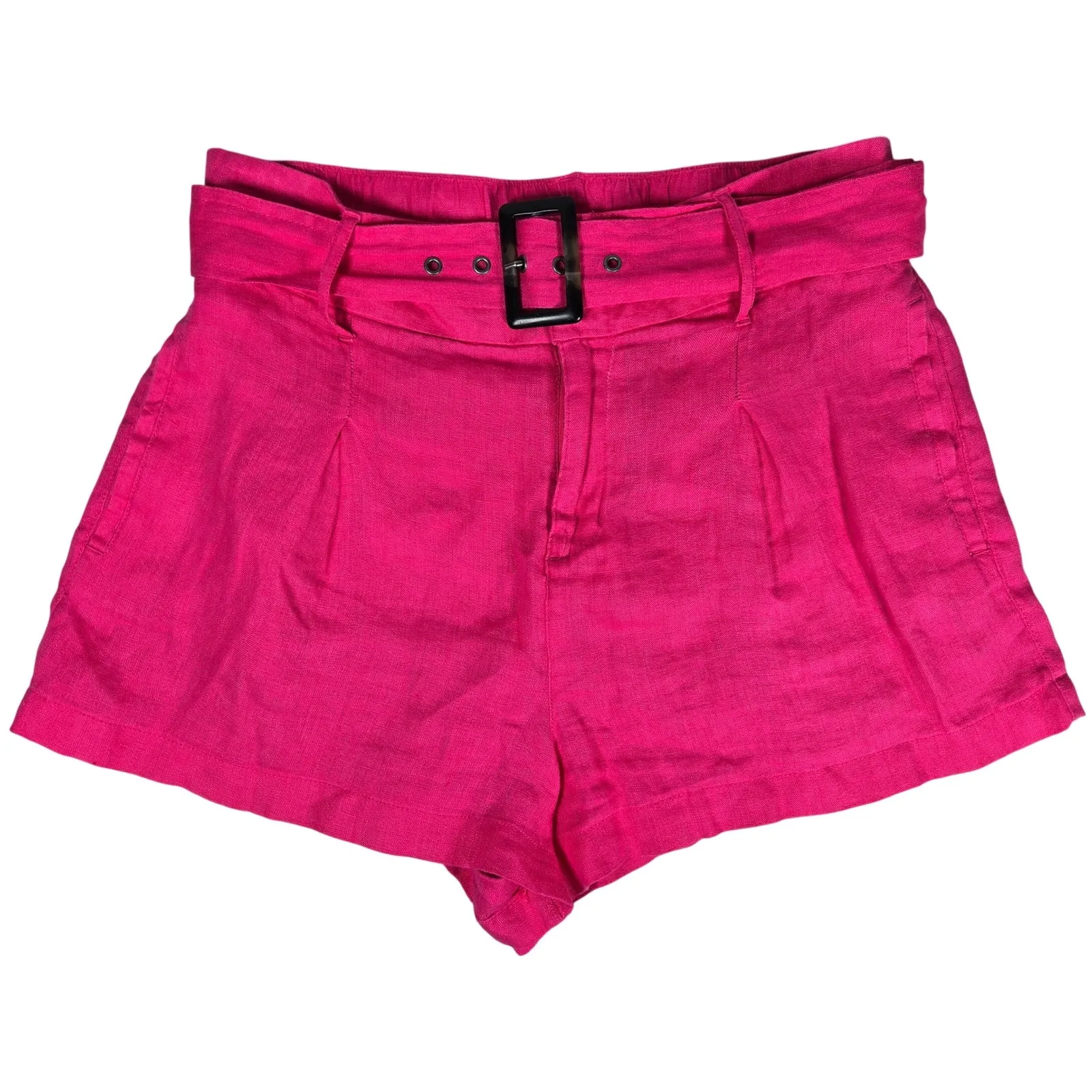 Christian Siriano New York Linen Belted Pleated Shorts Hot Pink Medium M Pink - Image 1