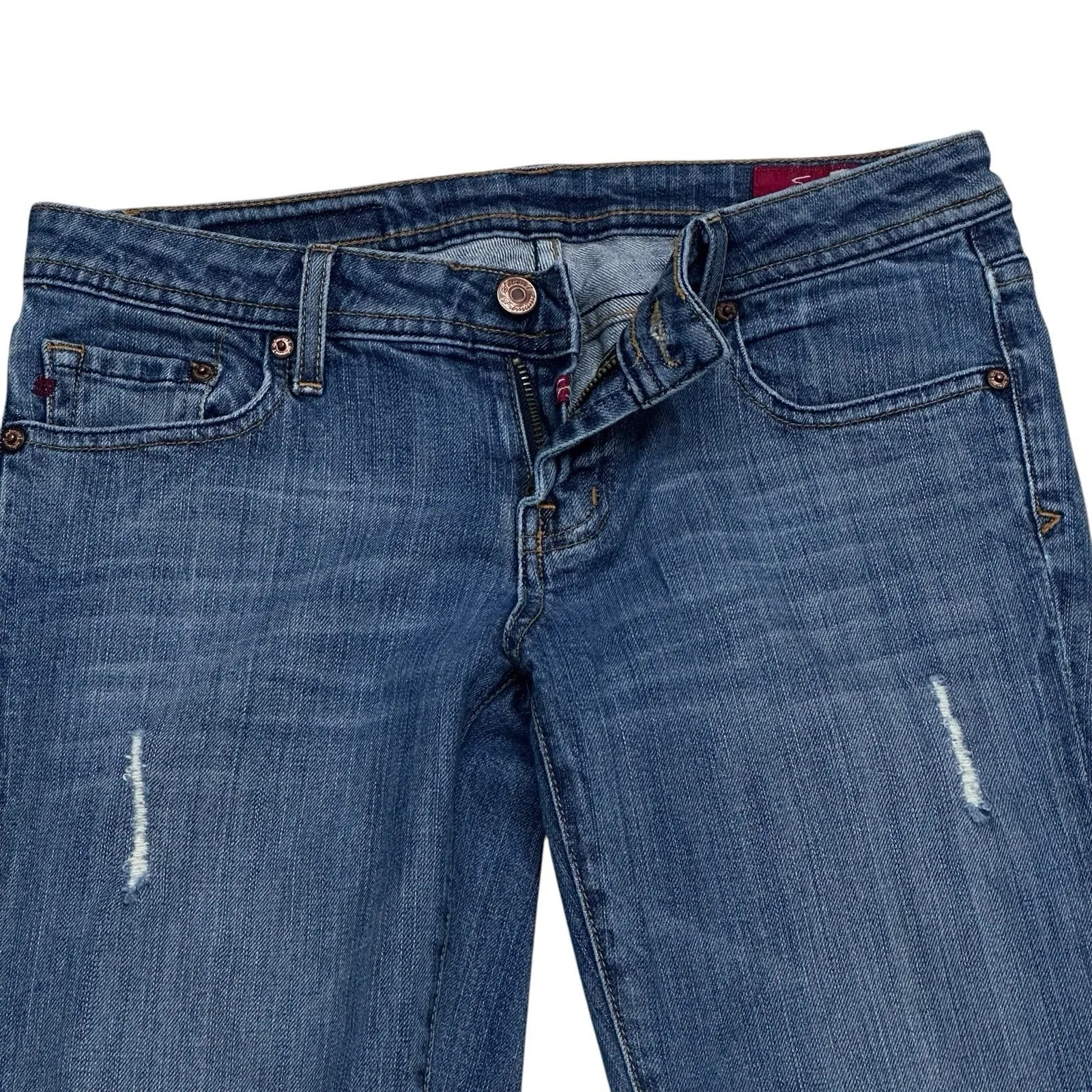 Seven7 Jeans Womens 29 Flare Low Rise Medium Wash Denim Stretch Whisker 30x32 - Image 3