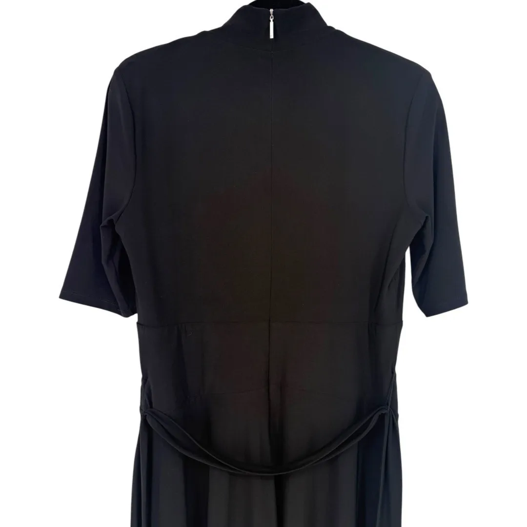 Lauren Ralph Lauren Black Mock‎ Neck Belted Classic Fit & Flare Midi Dress Sz 10 - Image 8