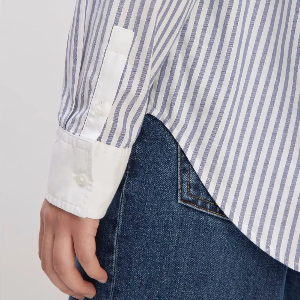 EVERLANE The Must-Have Shirt in Silky Cotton  Mariner Blue White Stripe Size 0 - Image 4