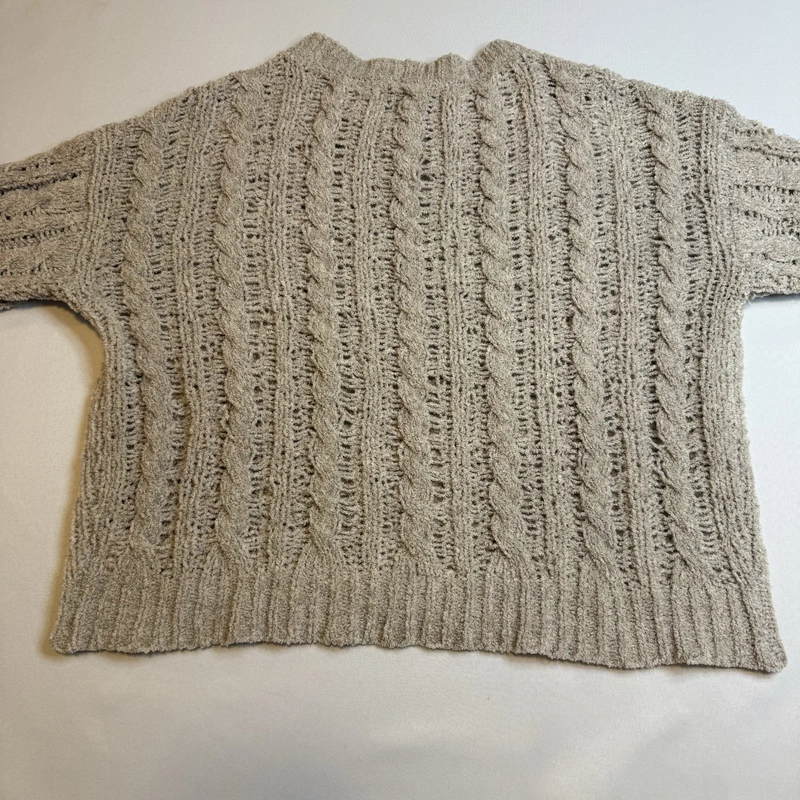 American Eagle Open Cable Knit Tan Sweater Long Sleeve Cozy Trendy Casual Sz S # - Image 3