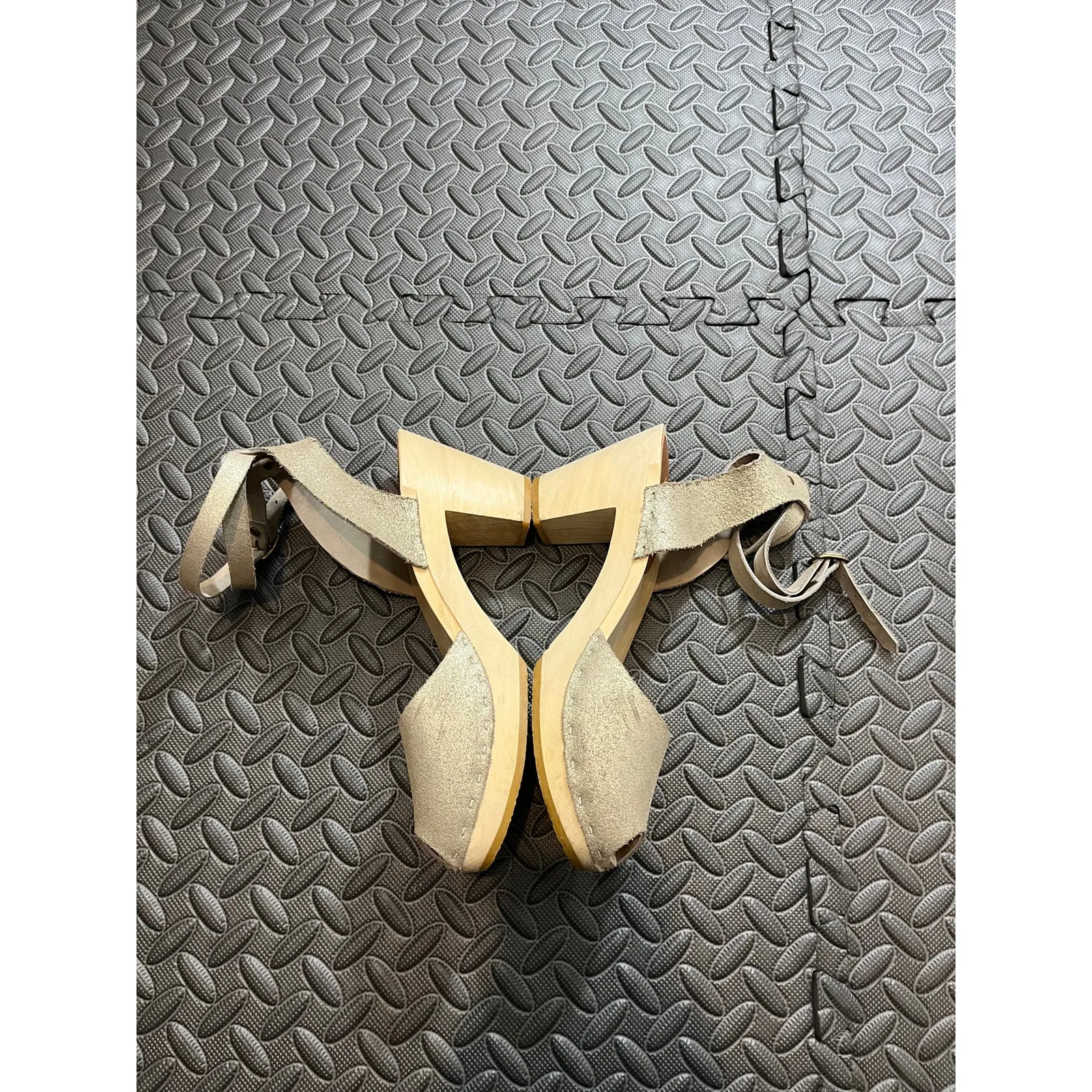 BRYR Annabelle Clog Strappy Leather Wooden Metallic Womens Shoes Size‎ 40 US 10 - Image 5