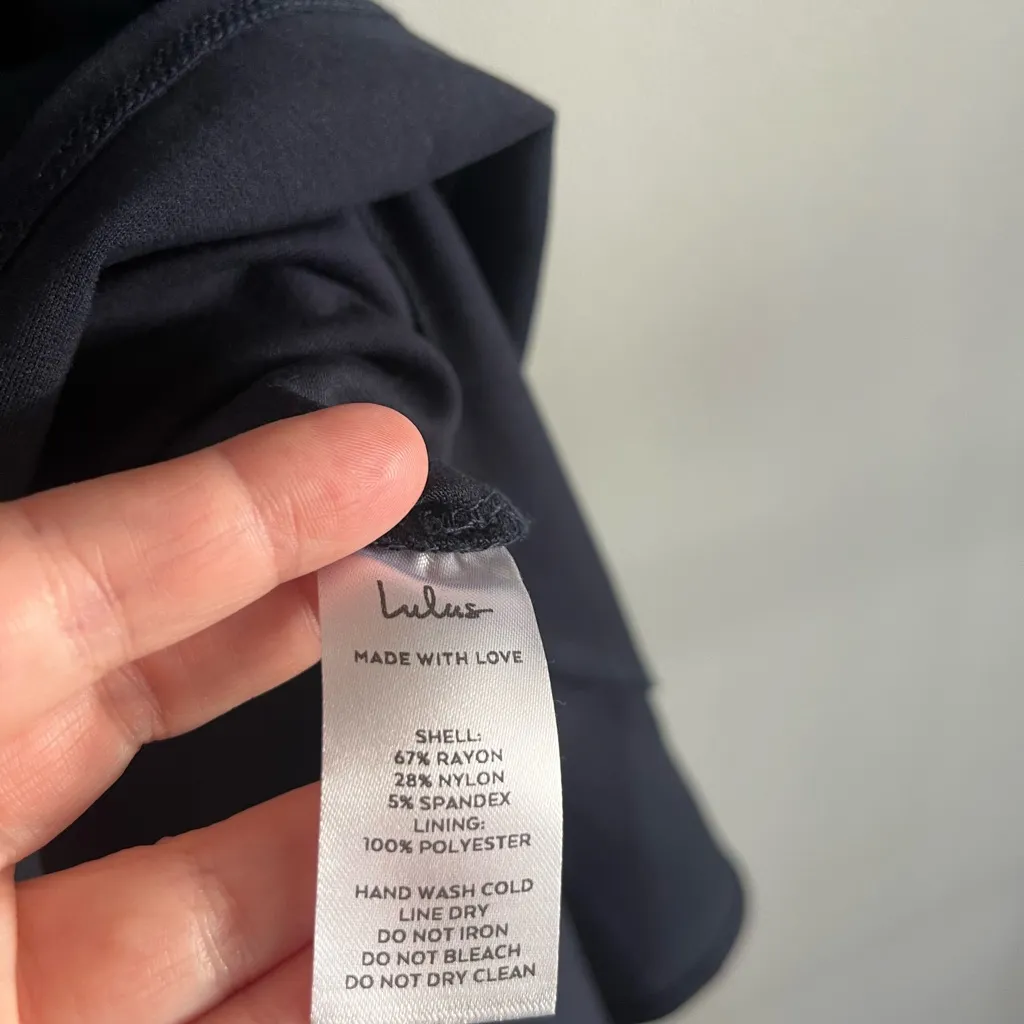 Lulus Midnight Blue Off Shoulder Midi Dress Ponte Knit Trumpet Hem NWT L - Image 6