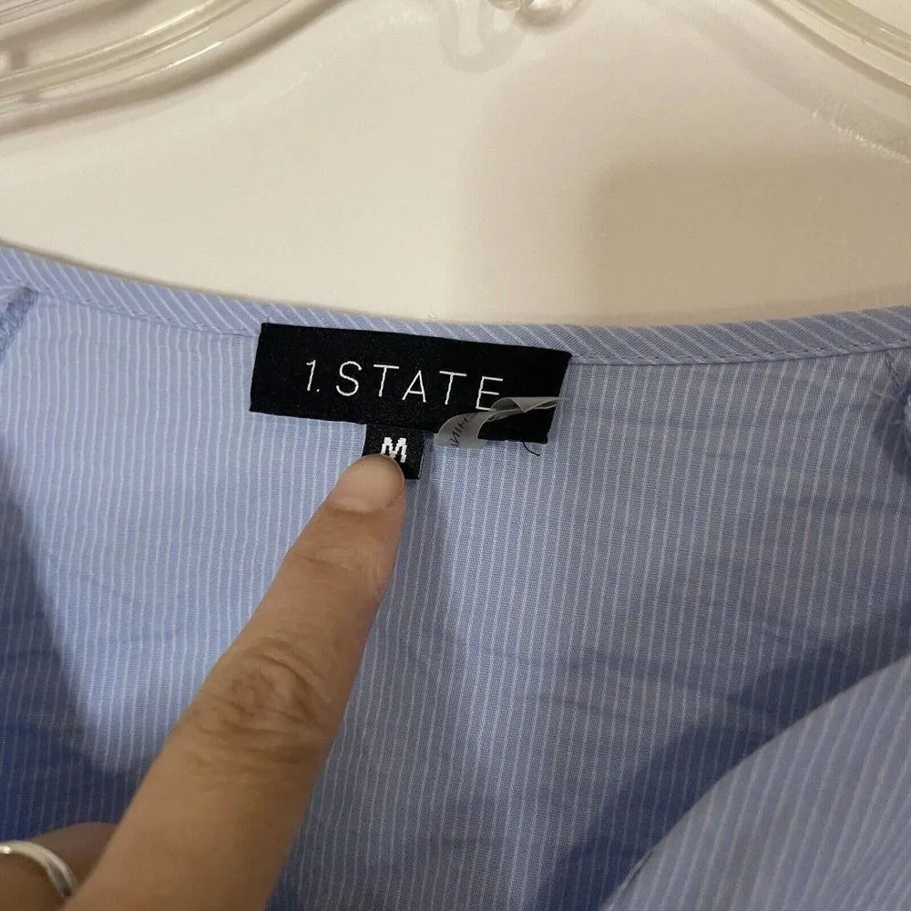 1.STATE blue pinstripe corset cinched long sleeve blouse top size Medium - Image 4