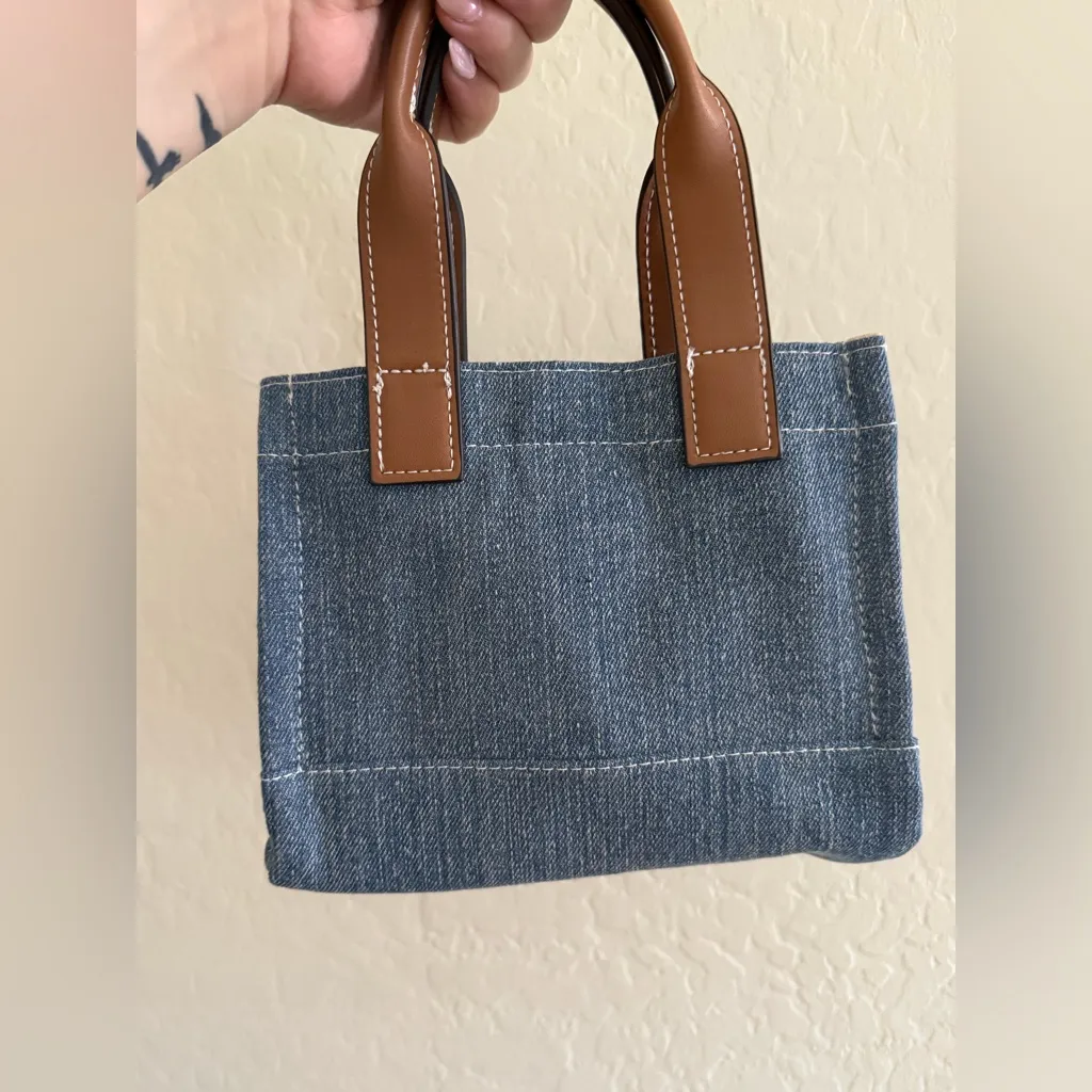 True Religion Denim and Brown Mini Tote Bag like new - Image 3