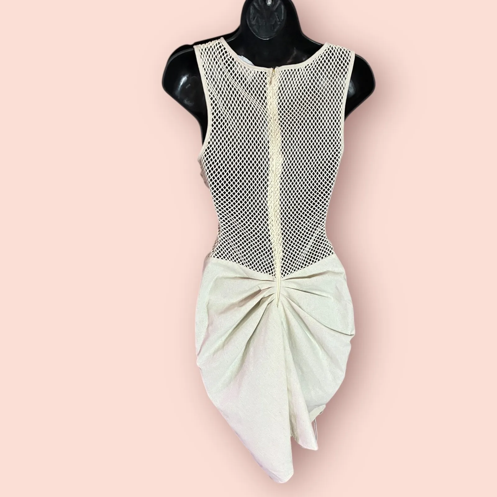 PLT Label Ruched Mini Dress Bodycon Sleeveless Party Club Beige Size US 2 - Image 2