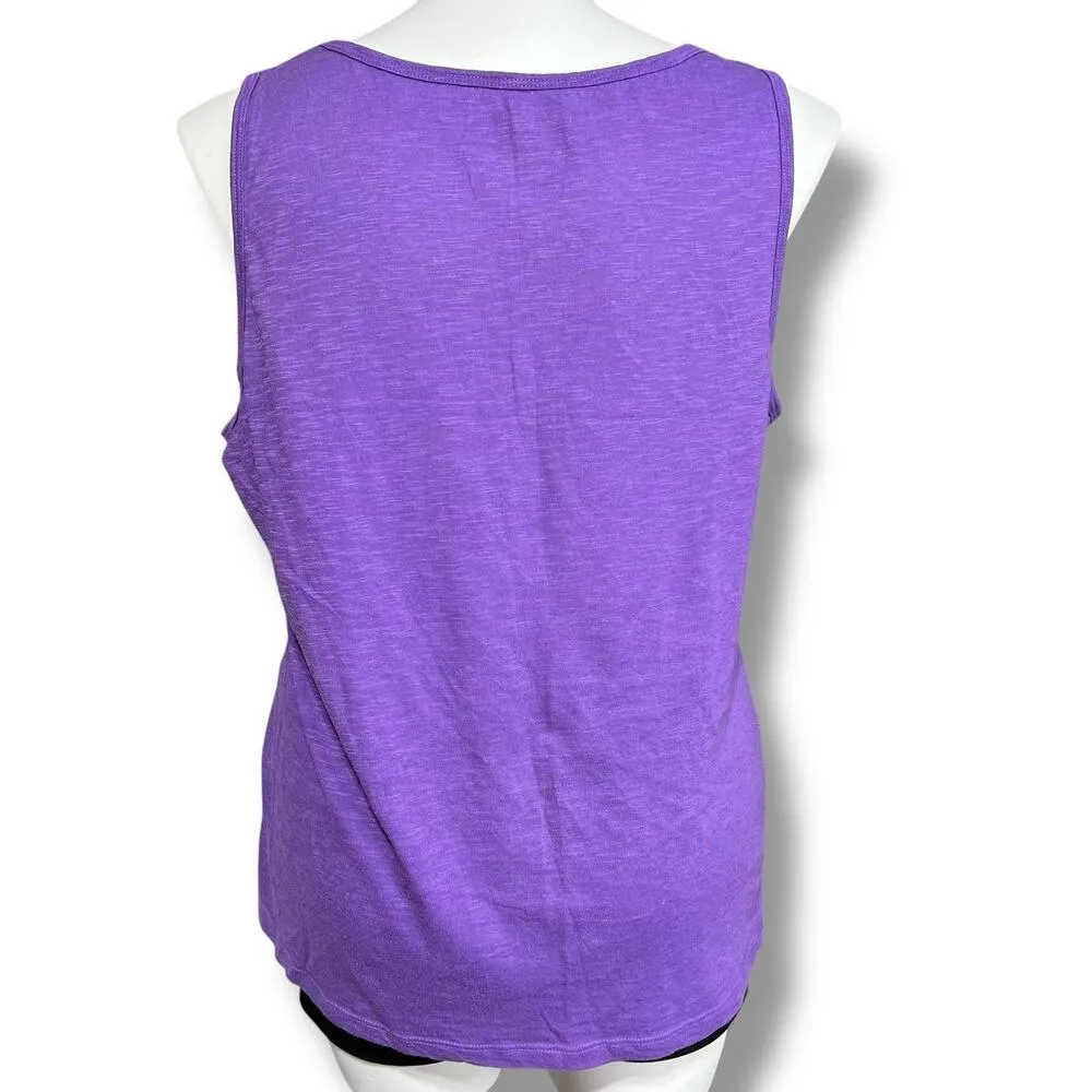 Faded Glory Womens Tank Top Sleeveless Keyhole Scoop Neck Purple Floral Print 2X - Image 4