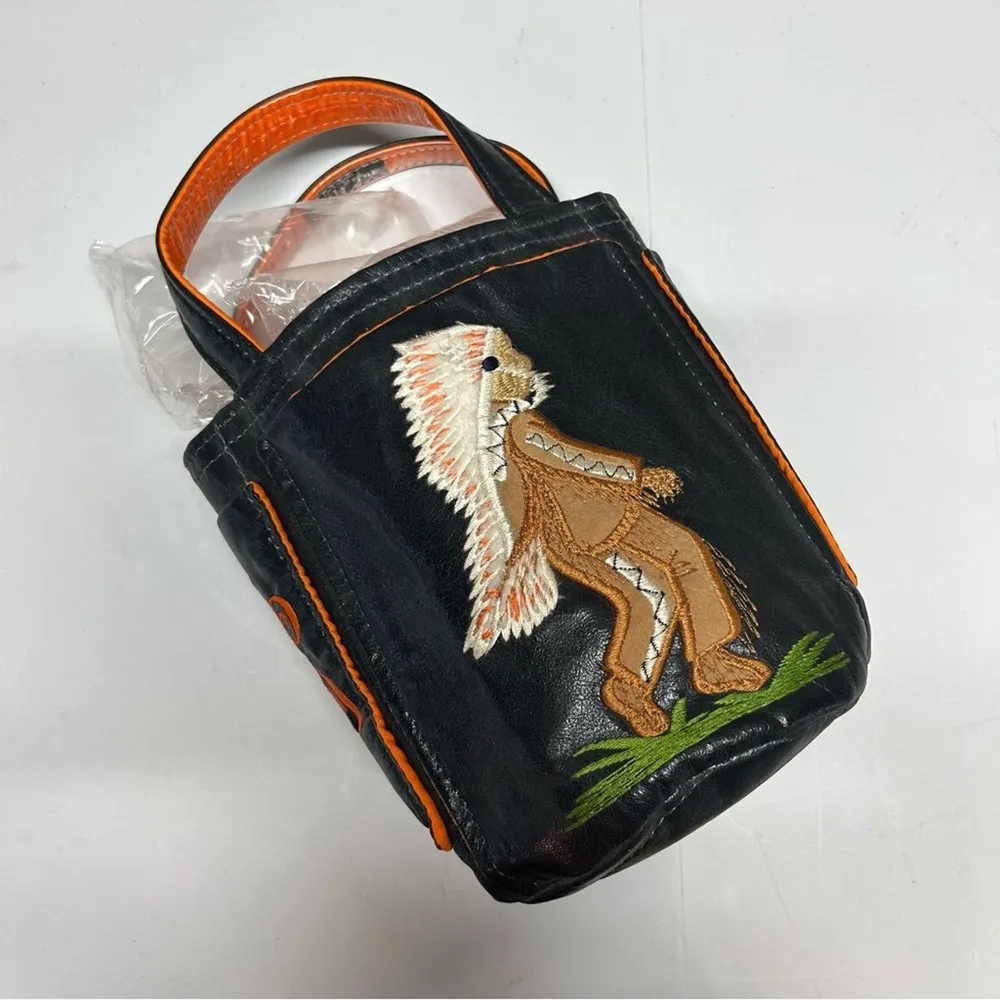 Vintage Bag by Pat Bucket Purse Chief Illiniwek Fighting Illini Embroidered Lthr Blue - Image 5