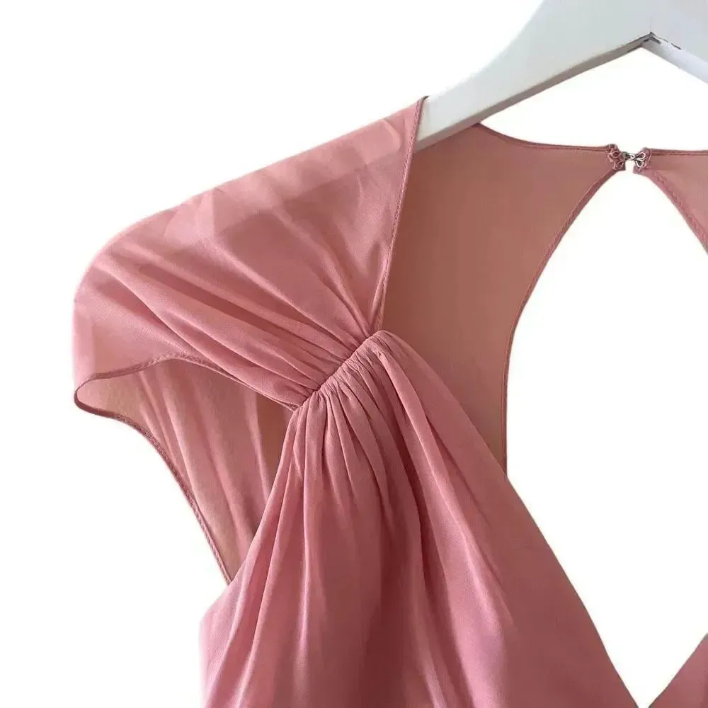 Jenny Packham Dessert Rose Cap Sleeve Chiffon Bridesmaid Dress SZ 4 #1653 Pink - Image 4