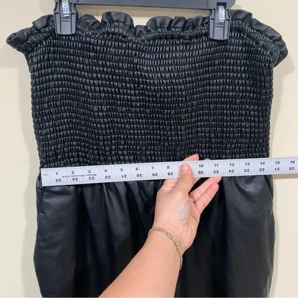 By Anthropologie Faux Leather Balloon Jumpsuit size Large EUC black womens - Image 6