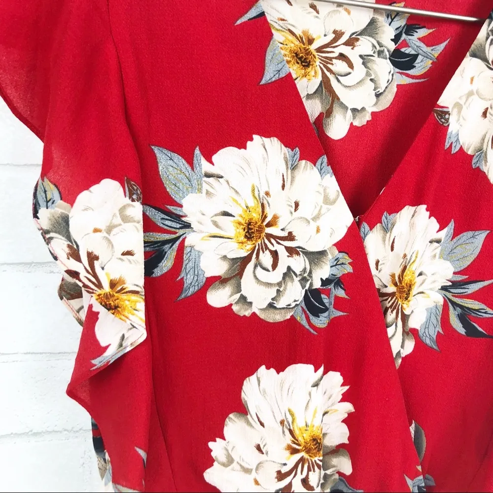 Umgee Red Floral Ruffle Romper SZ S - Image 5