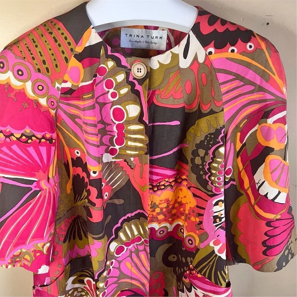 Trina Turk Women's Silk Linen Blend Jacket Size Medium Colorful Work Career Wear - Image 3