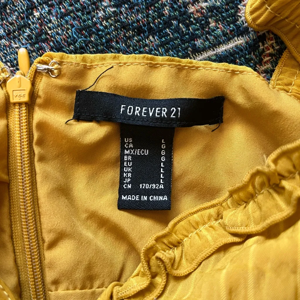 Forever 21 Yellow Sleeveless Mini Summer Dress L Zip Closure Trendy Sunshine Y2K - Image 14