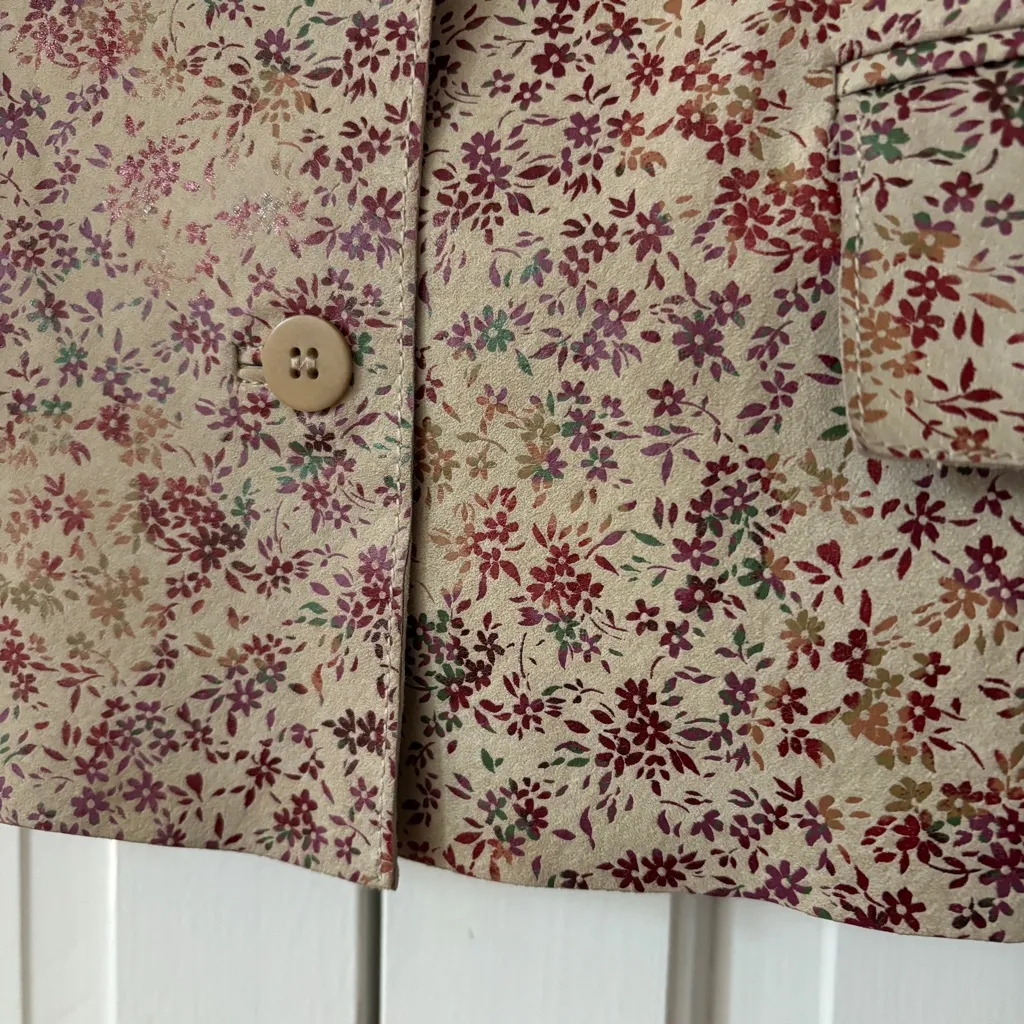 Express Ditsy Floral 100% Leather Jacket Cropped Shiny Flowers Juniors Size 5/6 - Image 11