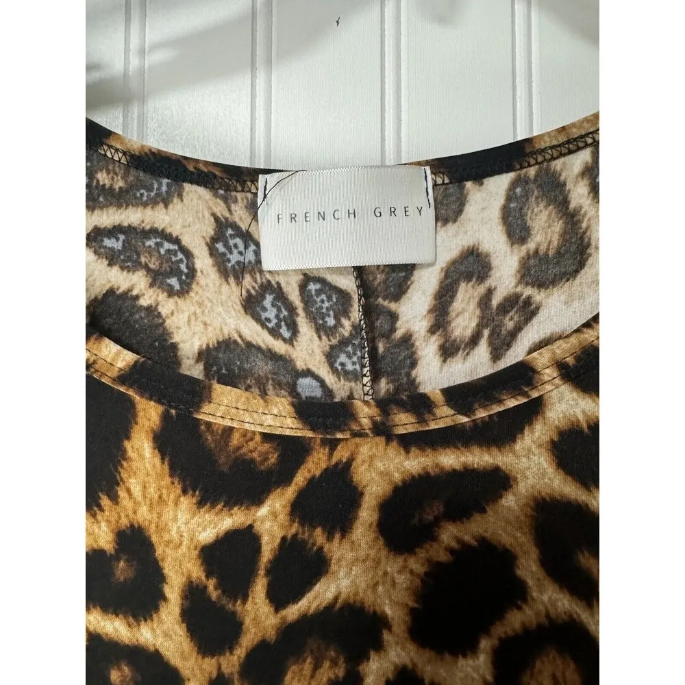 French Grey Leopard Print Blouse Top 2X - Image 4