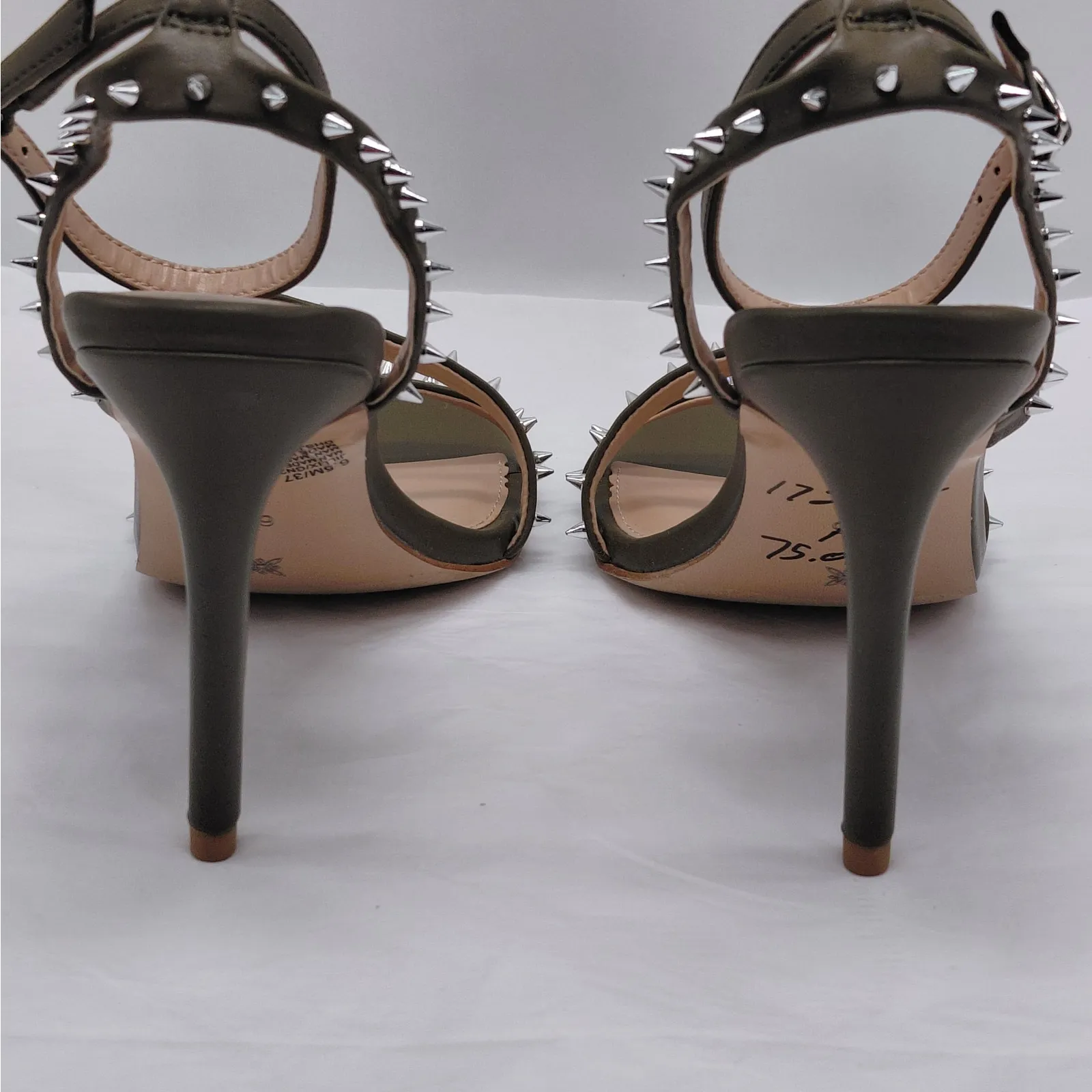 BCBGeneration Jillix Strappy Studded Heels Sandal 6.5 Olive Green Cocktail Party - Image 8