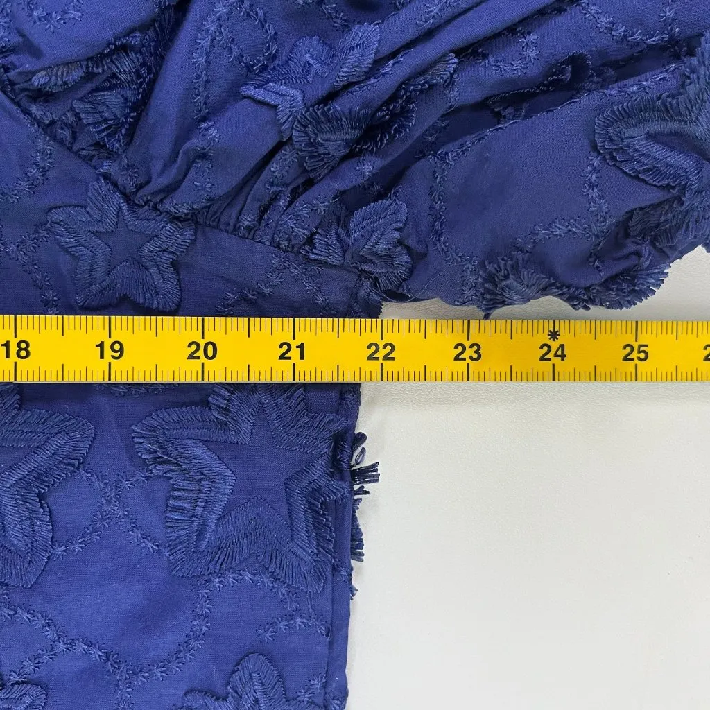 NWOT Farm Rio 3D Star Embroidery Top Blouses Shirt Blue Size L Short Sleeve - Image 11