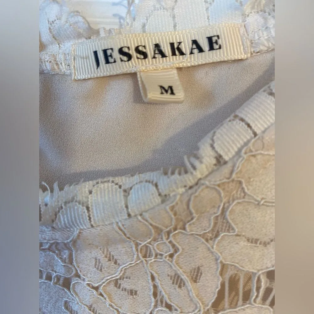 Jessakae Eyelet Lace Oatmeal Cream Dress Size M - Image 4