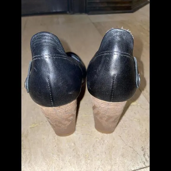 LONDON UNDERGROUND Black‎ Leather Chunky Steampunk Zipper Pumps Shoes Size 8 Black - Image 7