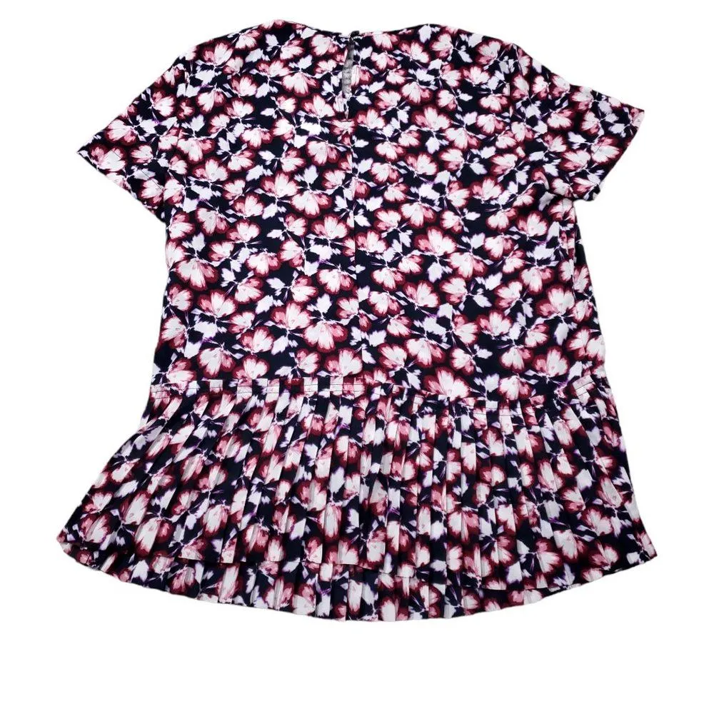 Banana Republic Factory Floral Pleated Ruffle Hem Top Black Pink Size XS - Image 2