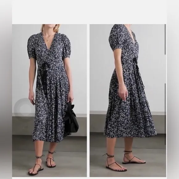 Ulla Johnson Kemala Midi Dress Abstract Printed Blue Black Puff Sleeve 4 Dress - Image 2