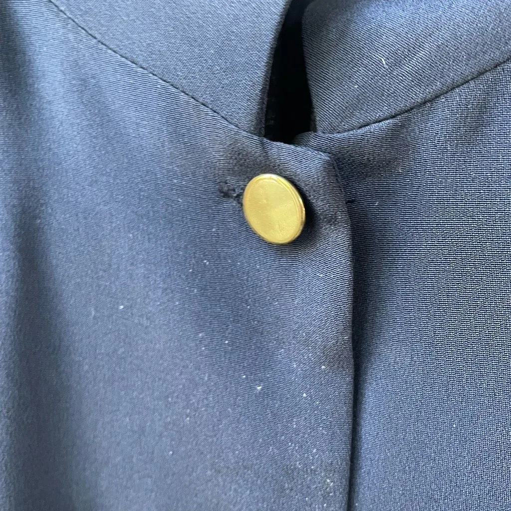 Patrick Christopher Dark Blue 100% Silk Band Collar Gold Button Blouse 18W - Image 3