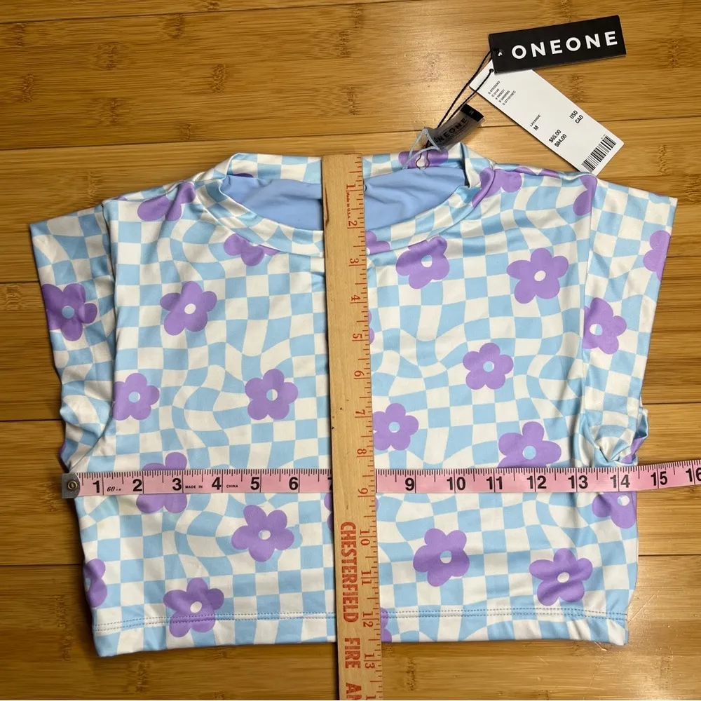 ONEONE Women Lavender Swimwear Piexe cropped tee Cap Sleeve Bikini Top,Boho|Sz:M - Image 6