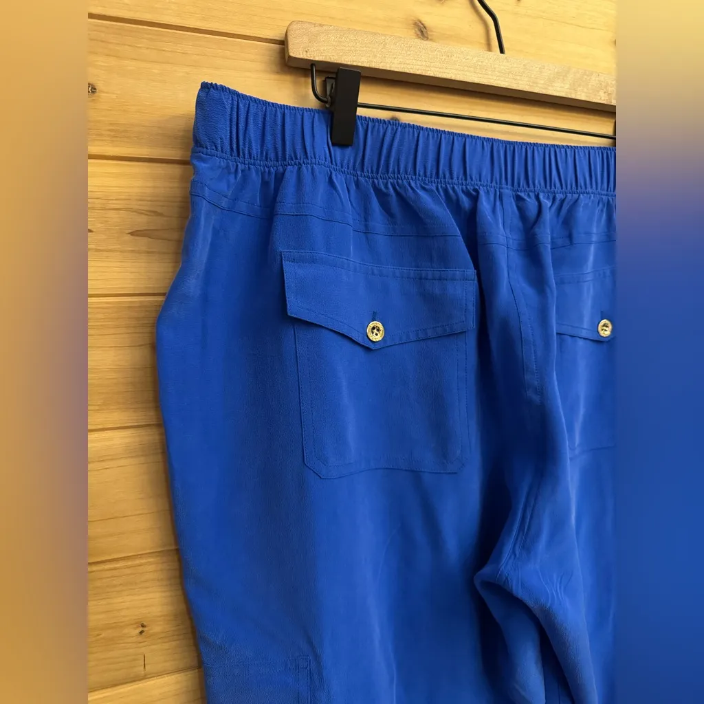 Lilly Pulitzer Size XL Cobalt Royal Blue Silk Pull On Cargo Jogger Preppy Summer - Image 9