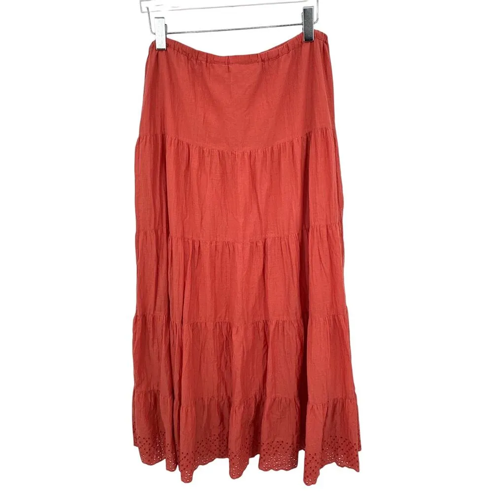 Kate Hill skirt women's M tiered ruffle hem pull on maxi lined eyelet coral - Image 4