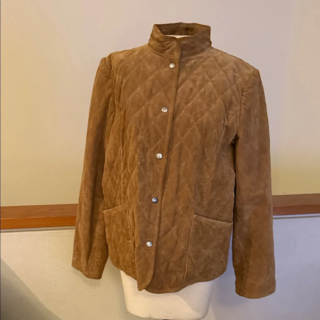 Charter Club quilted Tan suede Leather Jacket size large - Image 2