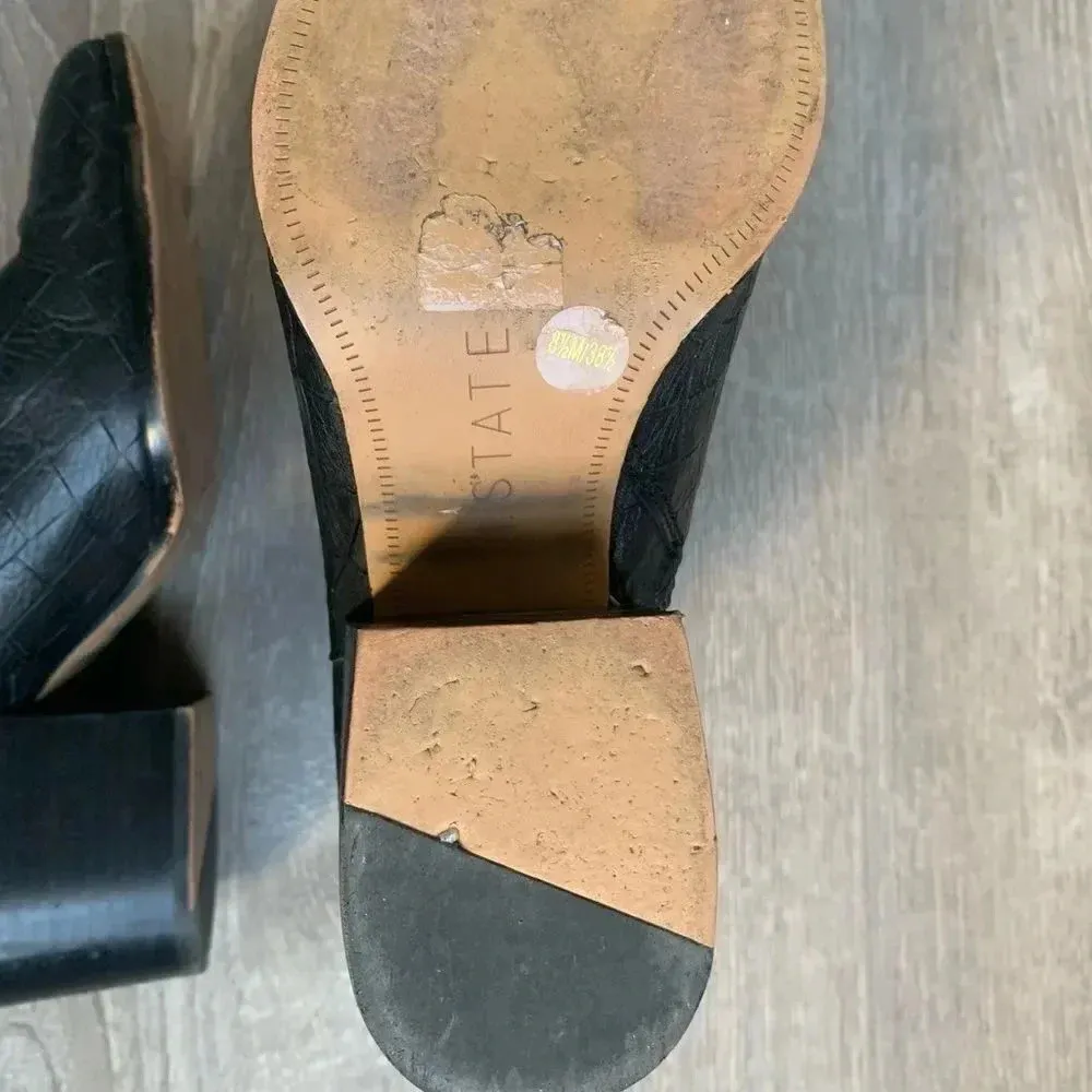 1 state Black Women's Jahmil Croc Embossed Leather High Block Heel Booties - Image 7