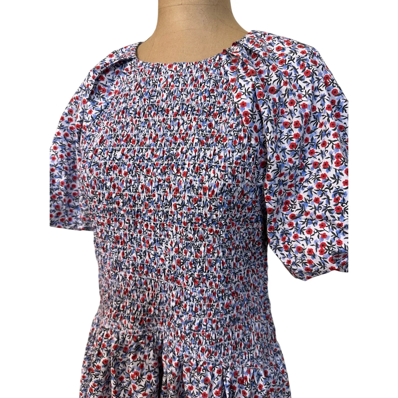 J.Crew Meadow Dress Poppy Cotton Poplin Midi Floral Puff Sleeve Smocked Small - Image 6